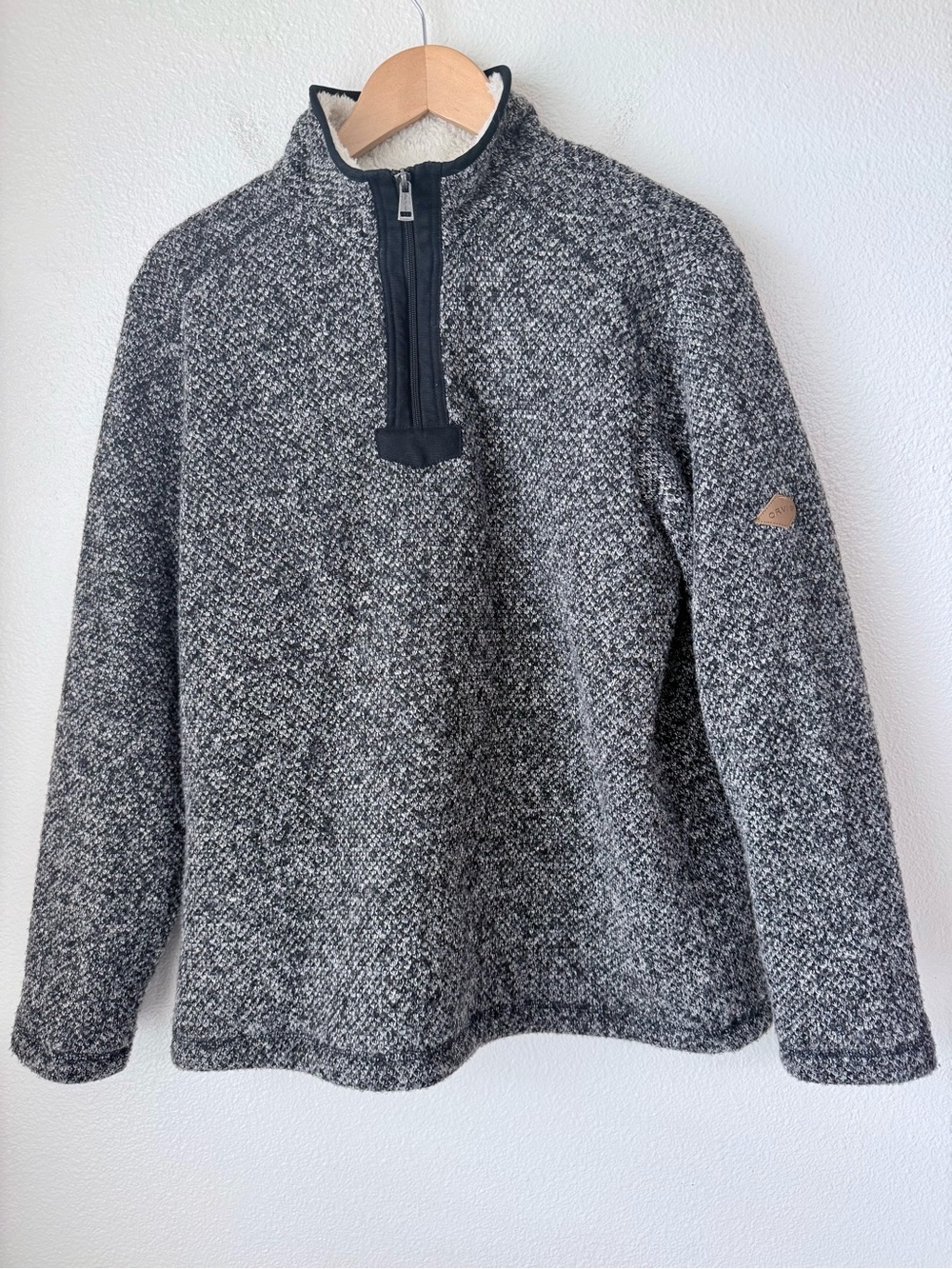Orvis Brighton Men’s Sherpa Lined Quarter Zip Sweater Black Marled Pullover Med.